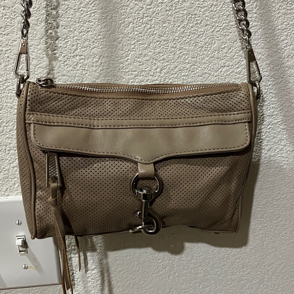 Rebecca Minkoff Taupe Perforated Lambskin Leather Crossbody Bag Small